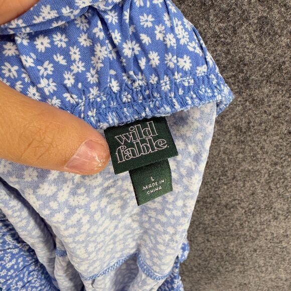 Wild Fable Skirt Women L Large Blue Floral A-Line Midi Mid Rise Pull On Rayon - Picture 5 of 8